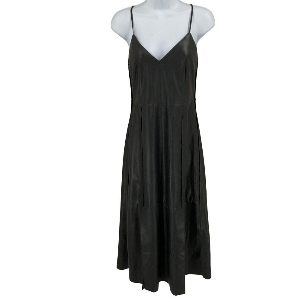 Banana Republic Midi Dress Womens 4 Black Vegan Leather Goth Date Night Edgy